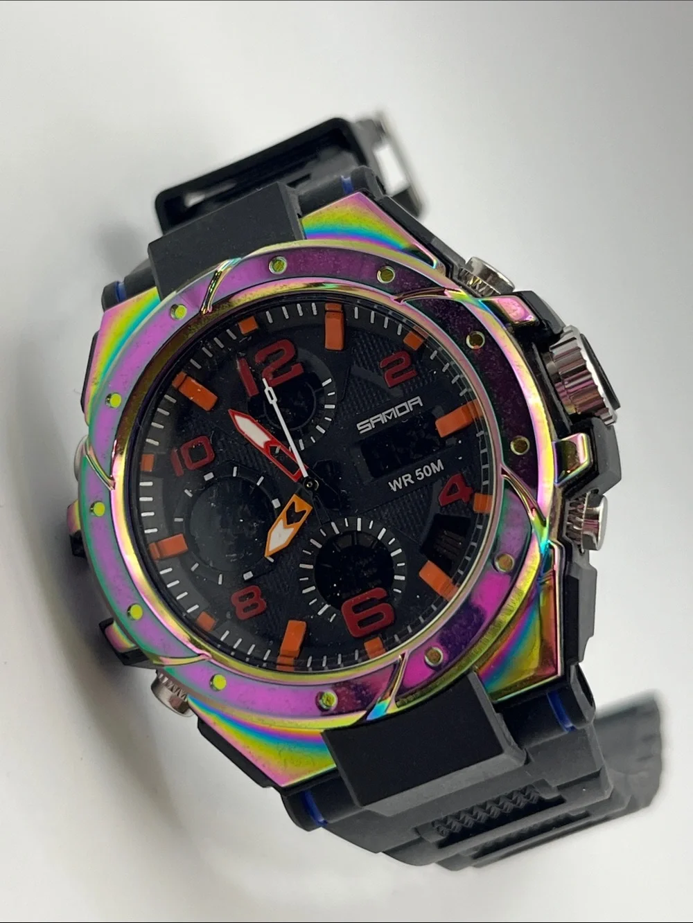 Sanda Multicolored Bezel Sport Watch - Black Strap